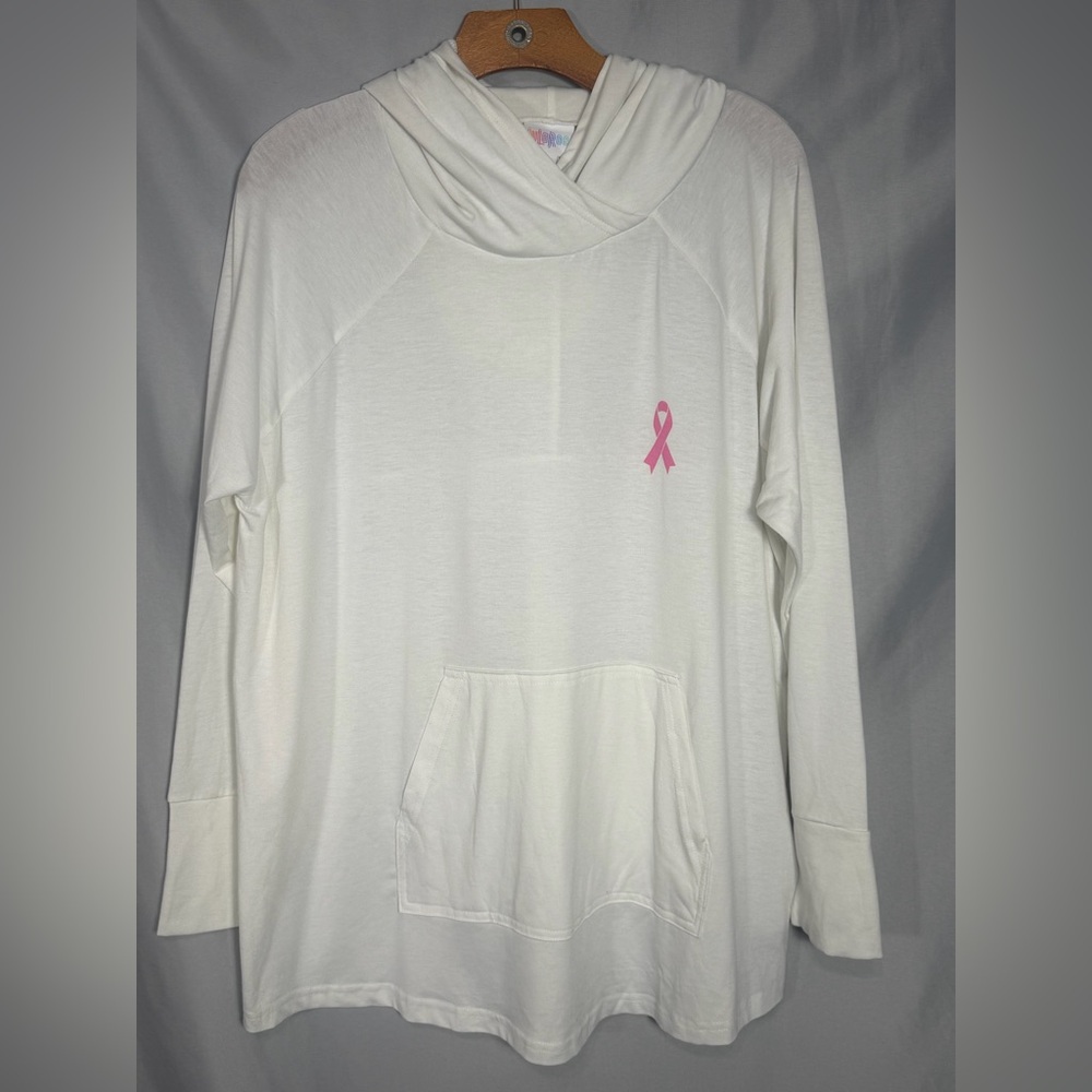 LuLaRoe Brave  Hoodie Pullover Tunic Top Women Breast Cancer White Pink  2XL